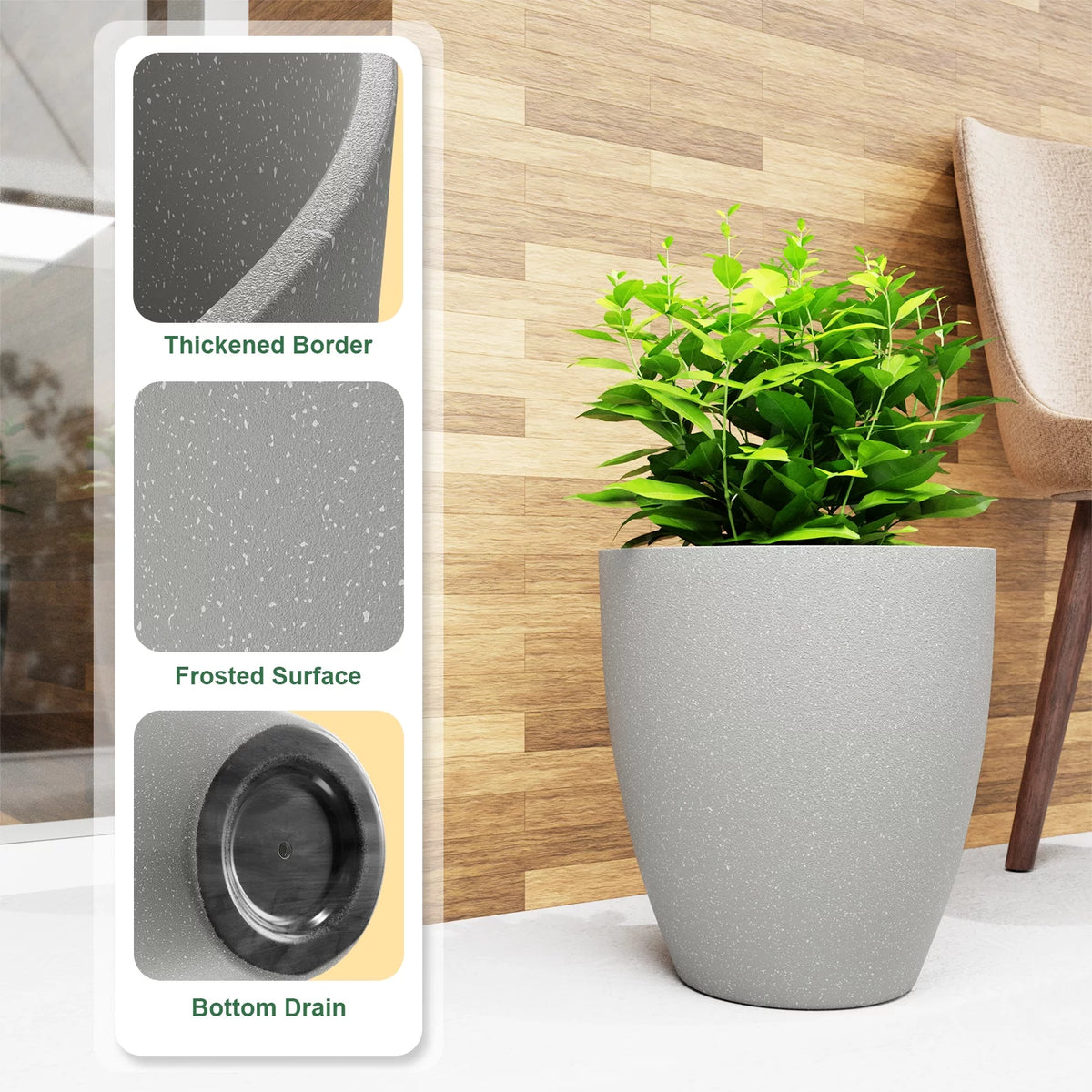 10 Inch Plant Pots Set of 2 with Drainage Hole Y820683