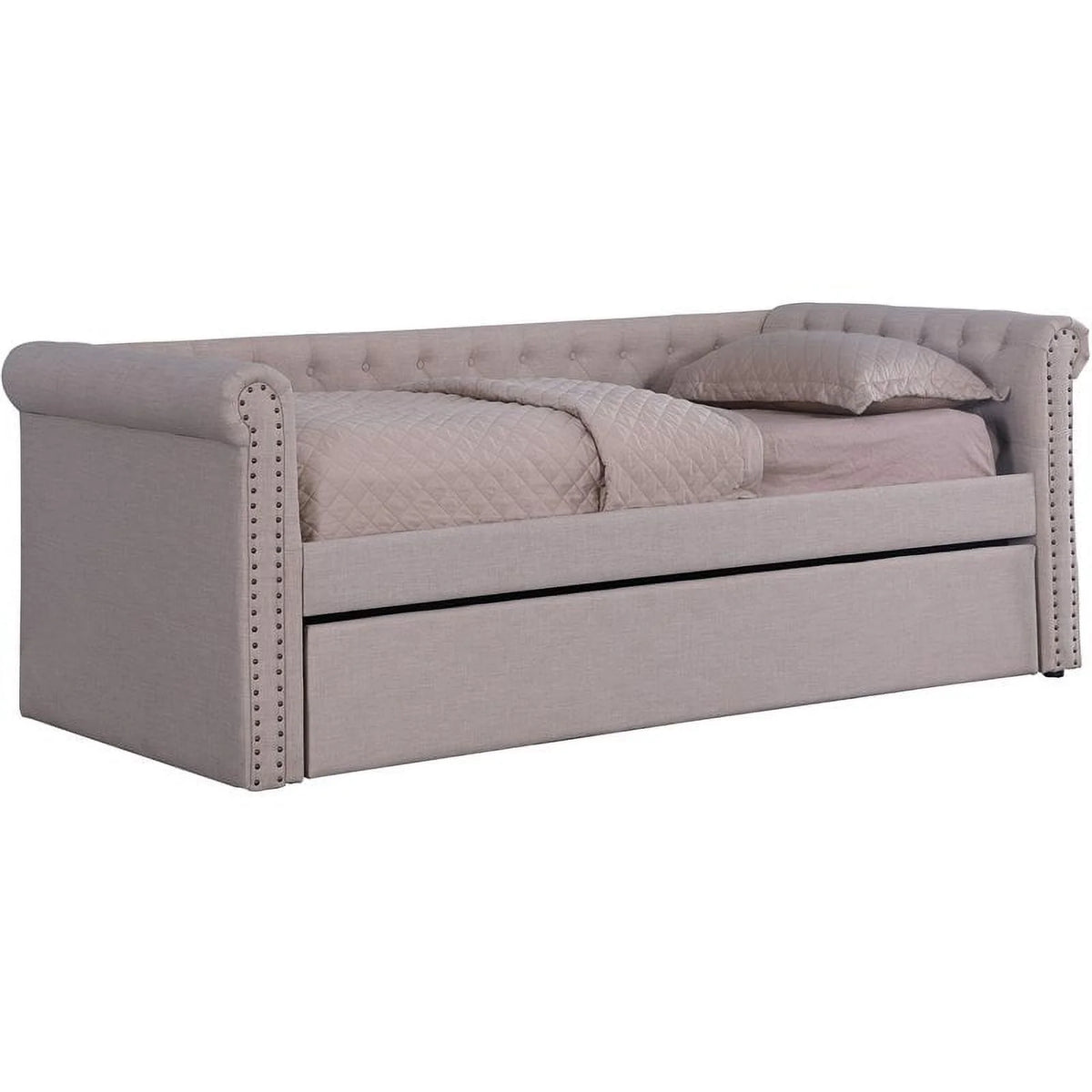 Beige Fabric Tufted Daybed with Trundle E899
