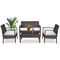 4 Pieces Brown Rattan Patio Conversation Set V539