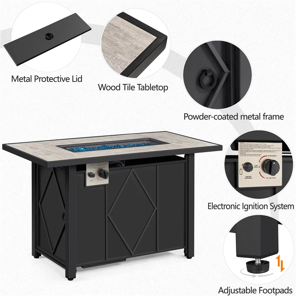43″ Metal Fire Table with Ceramic Top & Cover O27813