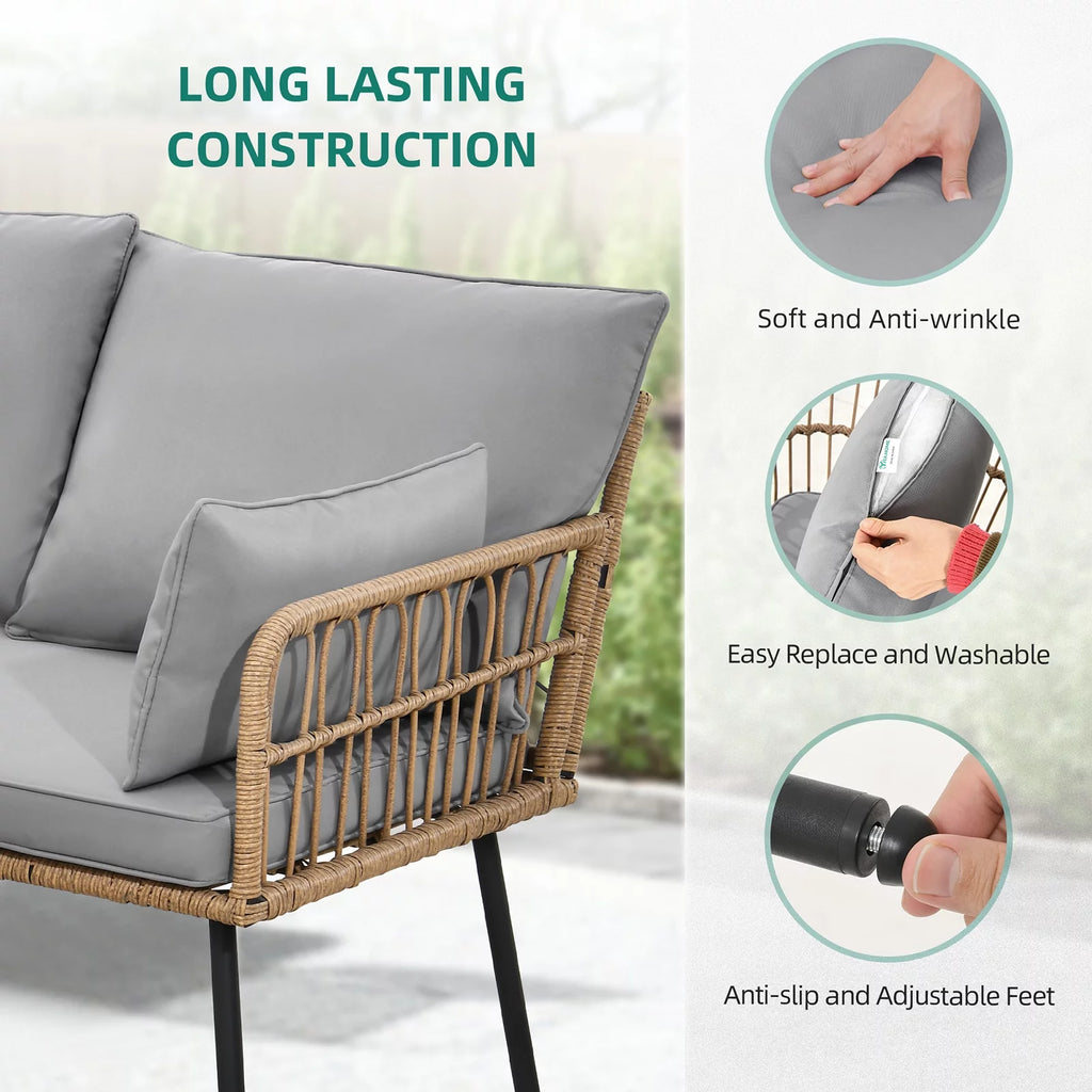 L-Shaped All-Weather Wicker Patio Sofa with Cushions R15532