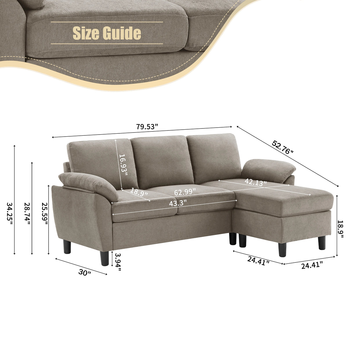 Modern Fabric L-Shaped Sectional Sofa with Chaise K56156