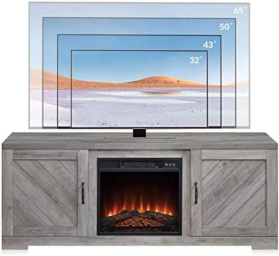58 Inch TV Stand with Electric Fireplace and Cabinets H85192