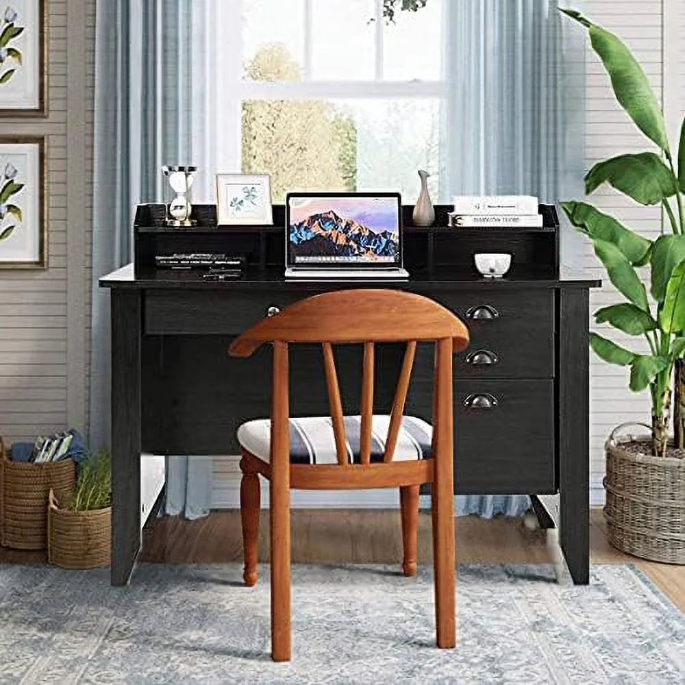 Brown Wooden Computer Desk with 4 Drawers and Bookshelf T8683