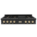 48 Inch 7 Gas Burners Porcelain Rangetop in Black Stainless Steel D1225