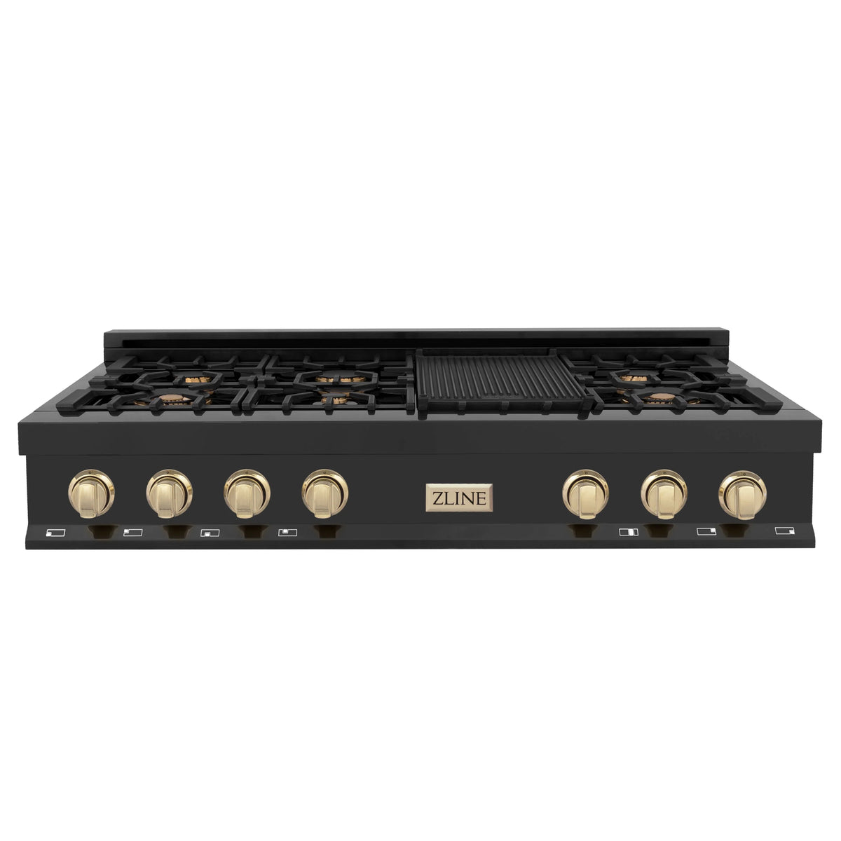 48 Inch 7 Gas Burners Porcelain Rangetop in Black Stainless Steel D1225