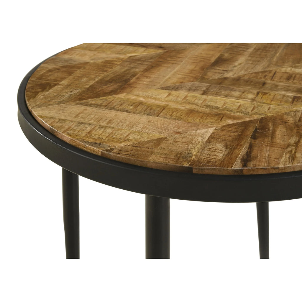 Round Metal Side Table in Natural Mango and Black E865