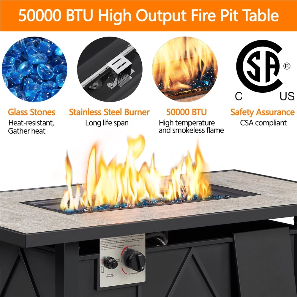 43″ Metal Fire Table with Ceramic Top & Cover O27813