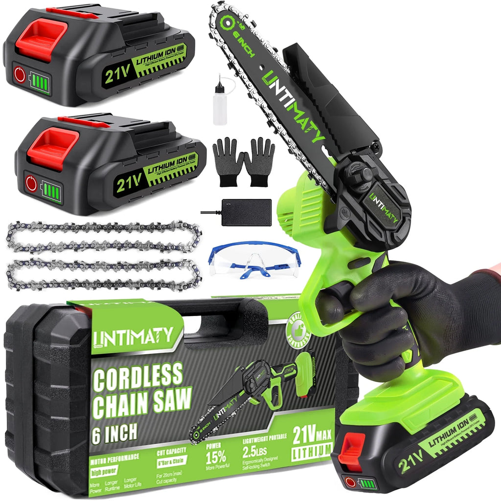 6-inch Cordless Mini Chainsaw with 2 Batteries 2 Chains T29802