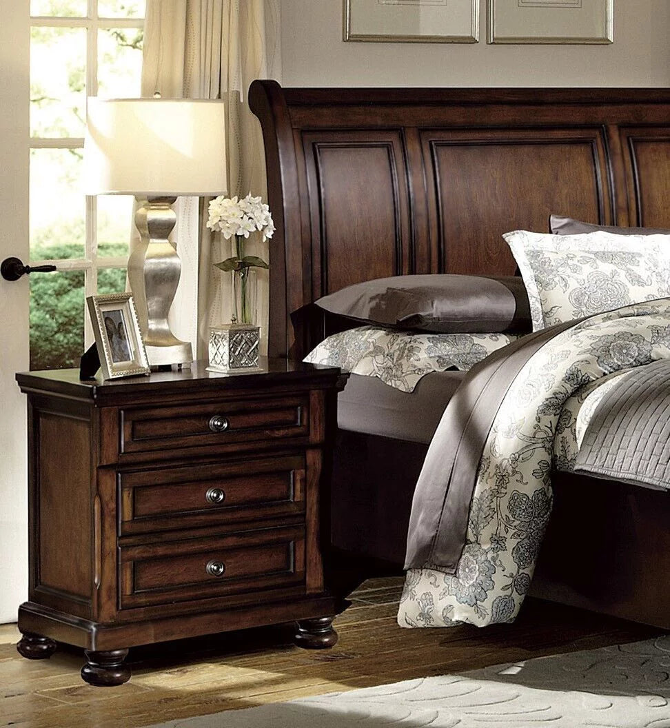 Brown Cherry 4pc King Platform Bed with Storage Bedroom Set D80623
