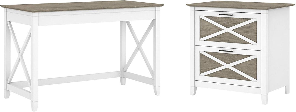 Linen White Oak Writing Desk with 2 Drawer File Cabinet B8729