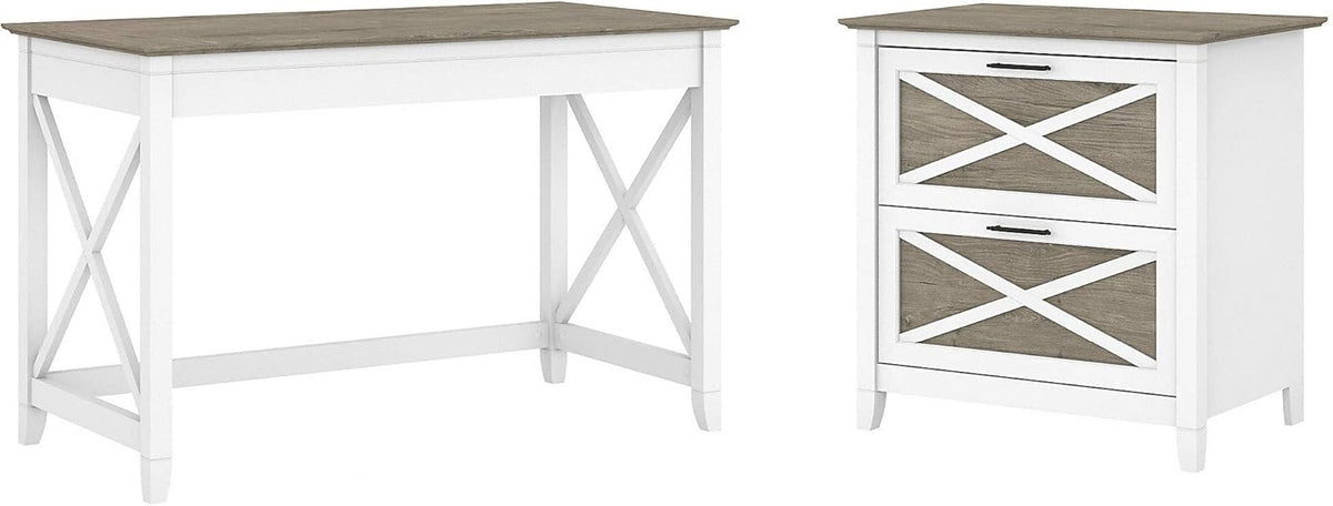 Linen White Oak Writing Desk with 2 Drawer File Cabinet B8729