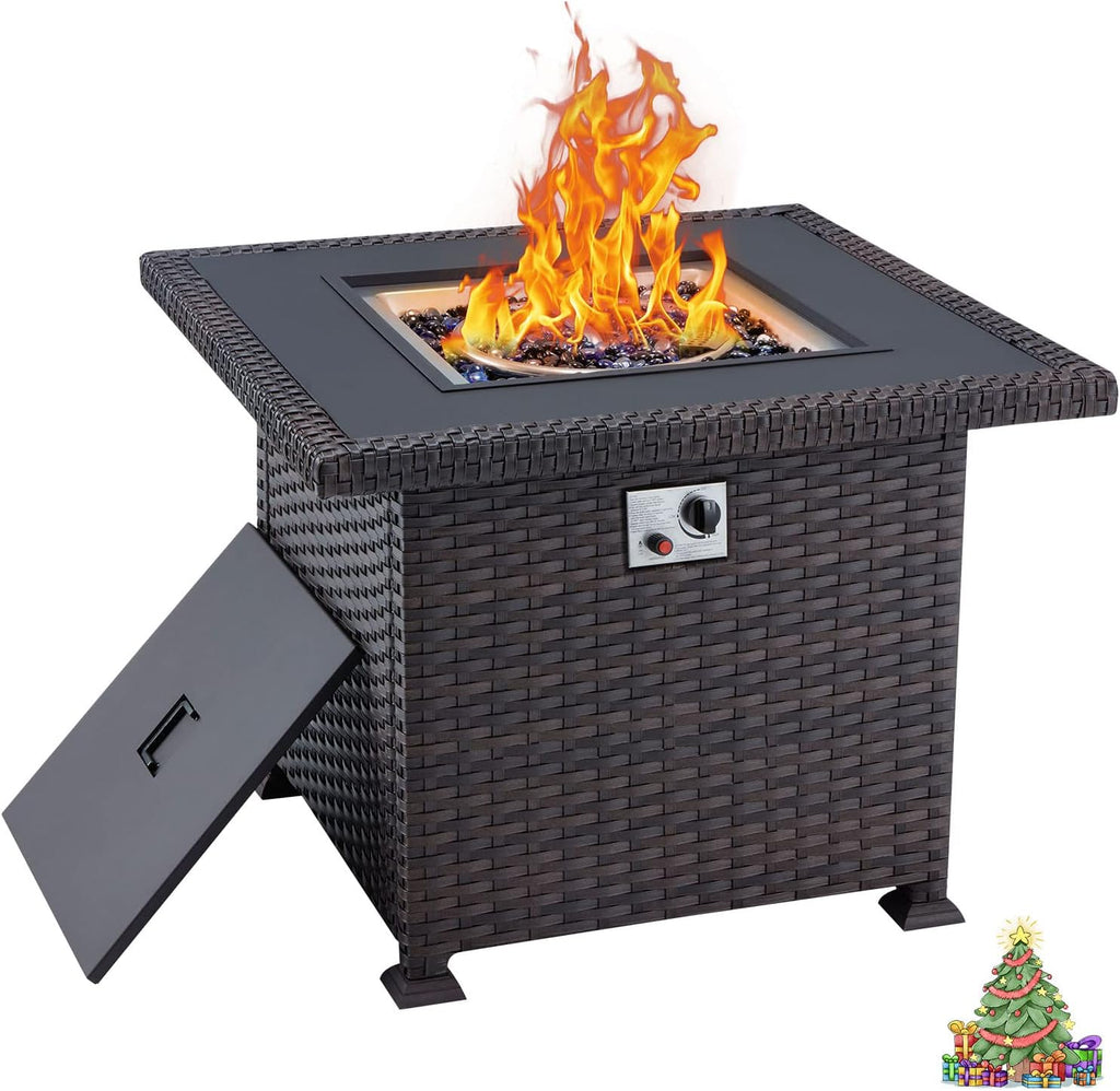 Propane Fire Pit Table 44in 50000BTU Auto-Ignition Smokeless with Cover and Blue Fire Glass Black K602887