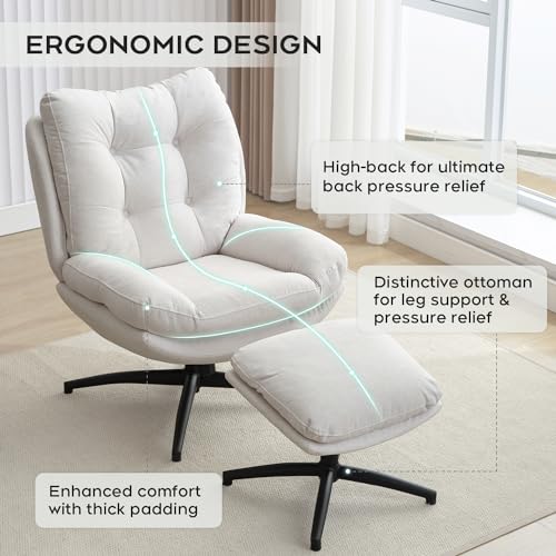 Green Chenille Swivel Accent Chair with Ottoman D863