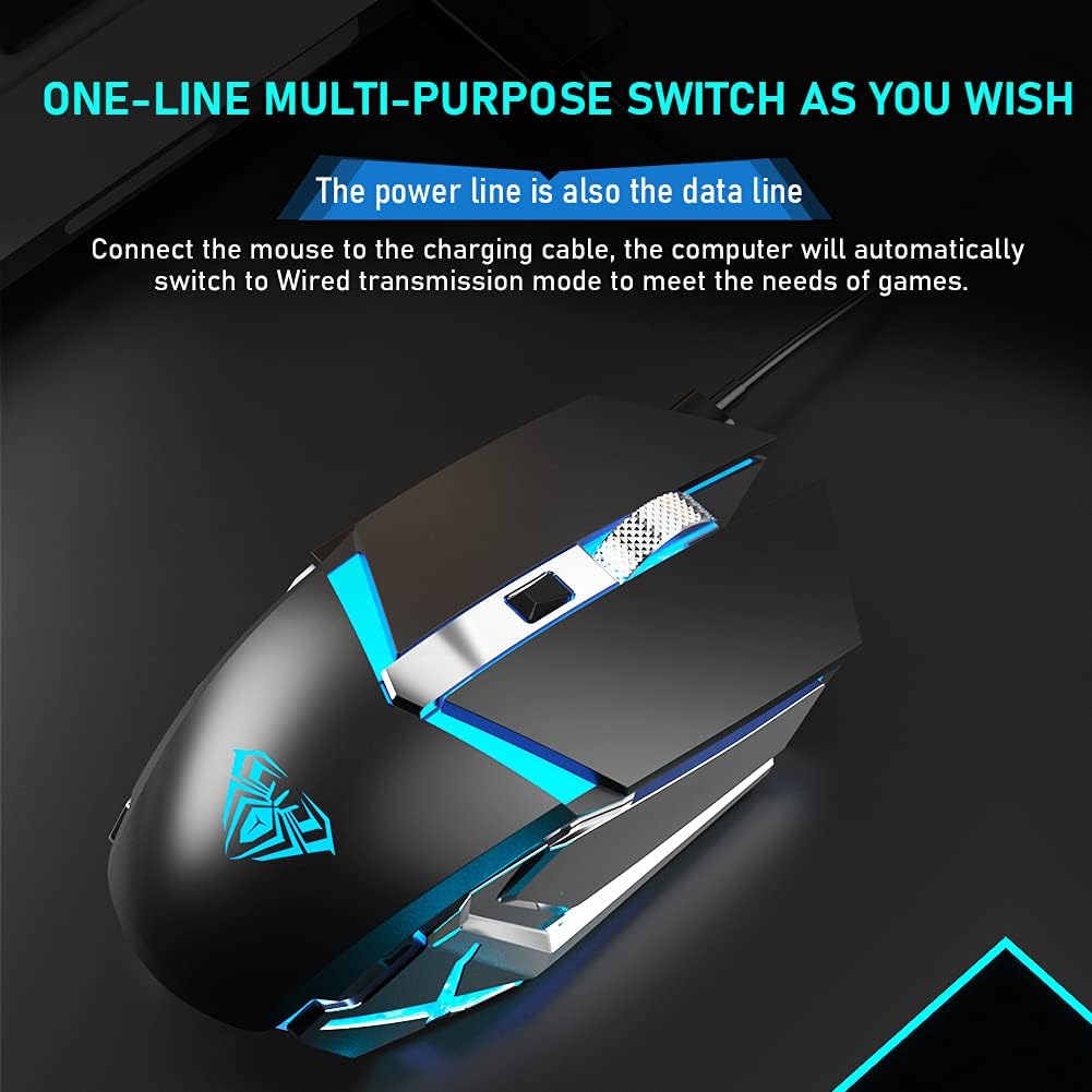 LED Wireless Gaming Mouse, 2.4G Rechargeable Ergonomic Optical, Black Pack of 2 P508514