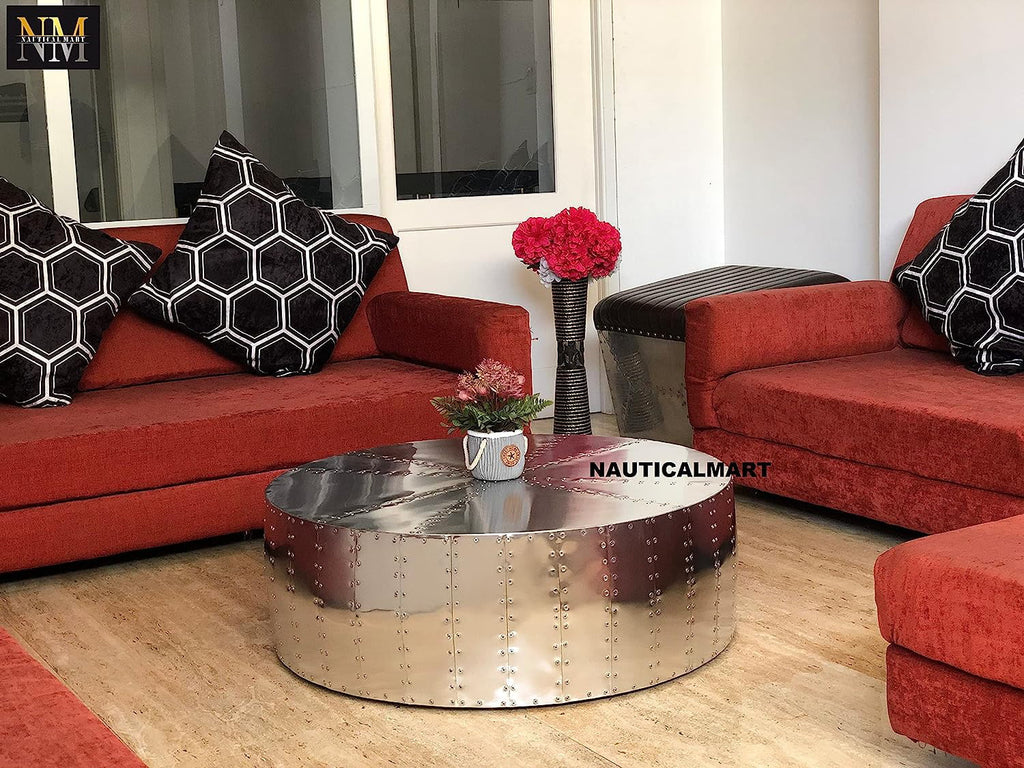 Aluminum Drum Shaped Coffee Table 36 Inches W849