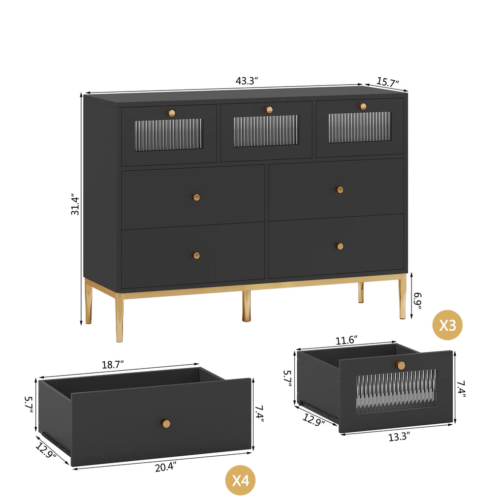 White 7 Drawer Glass Dresser R92549