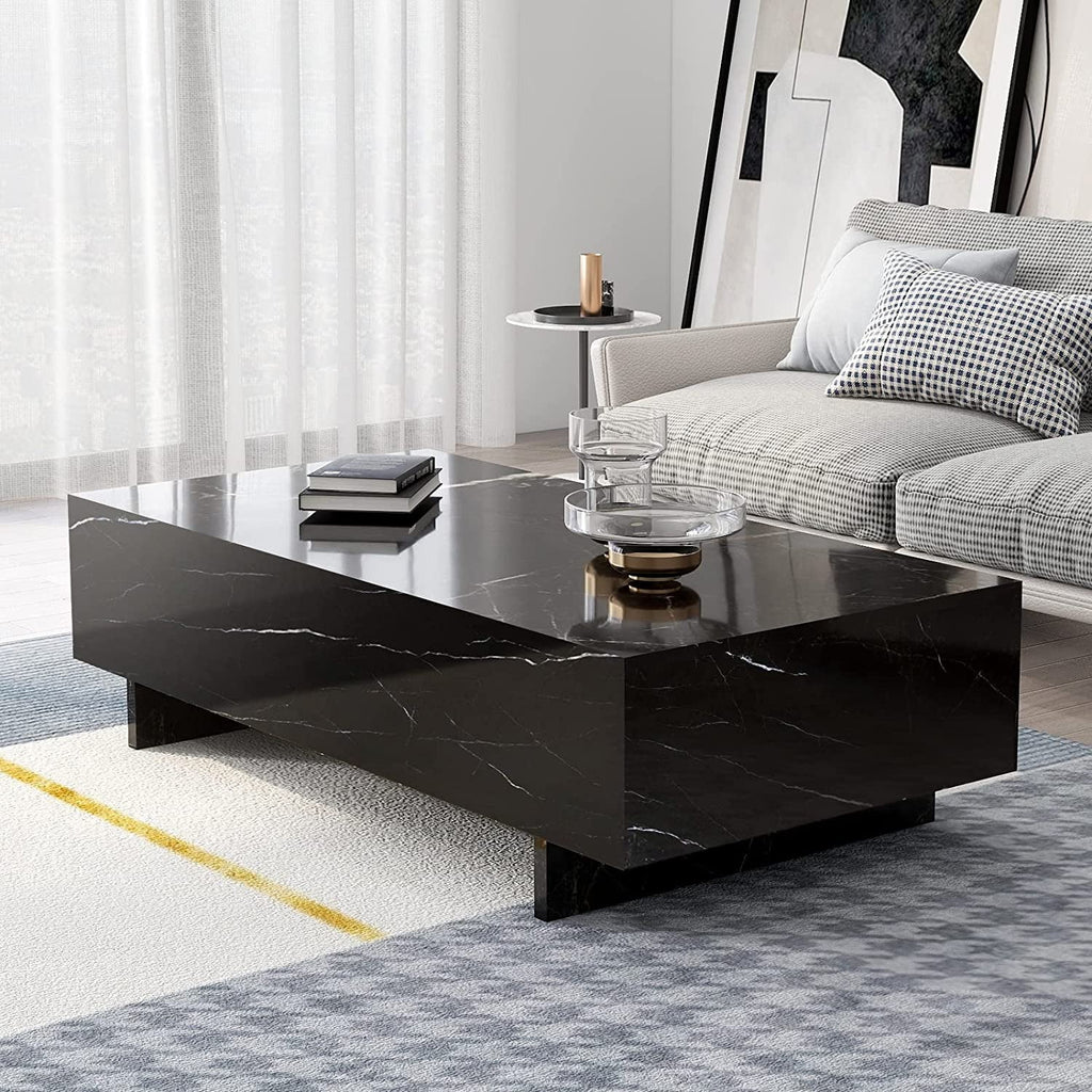 42.5" High Gloss Black Marble Coffee Table E585