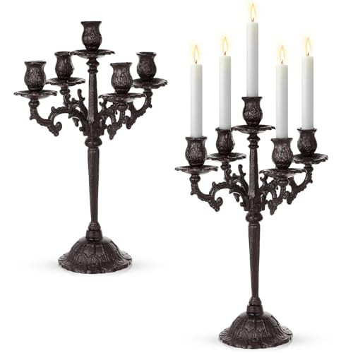 2 Pcs 5 Arm Black Cast Iron Candelabra I167498