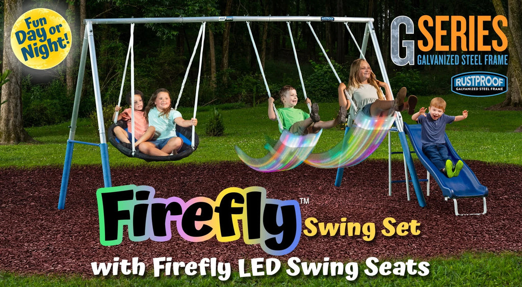 Metal Swing Set with 2 LED Swing Seats, Disc Swing, & Wave Slide Z7081