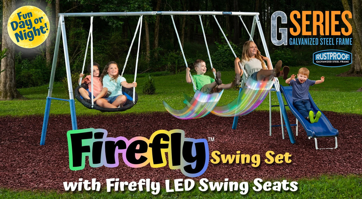 Metal Swing Set with 2 LED Swing Seats, Disc Swing, & Wave Slide Z7081