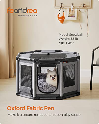 Oxford Fabric Dog Playpen, L, 44.1 x 44.1 x 24.4 Inches, PVC Pipe Frame, Breathable Mesh, Double Openings, Dove Gray and Slate Gray Q5317