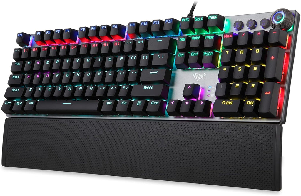 PC Gaming Keyboard with Detachable Hand Rest, White LED Backlit, 104-Keys USB Wired Mechanical Keyboard G4221