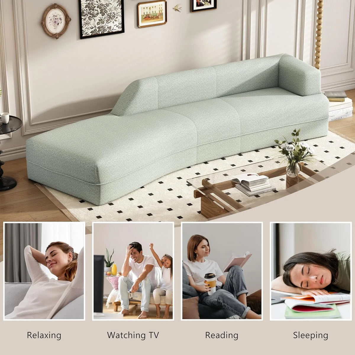 109.4" Green Boucle Curved Sofa K73368