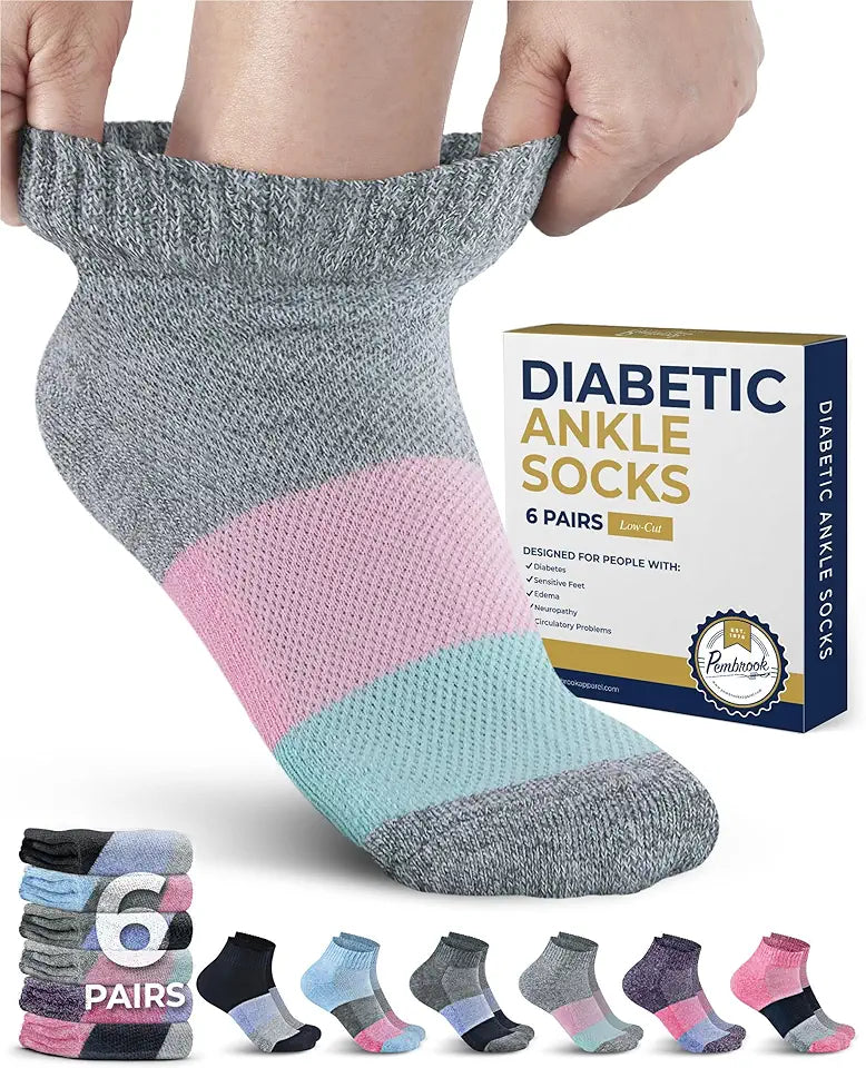 6 Pairs Low Cut Seamless Diabetic Ankle Socks T288748