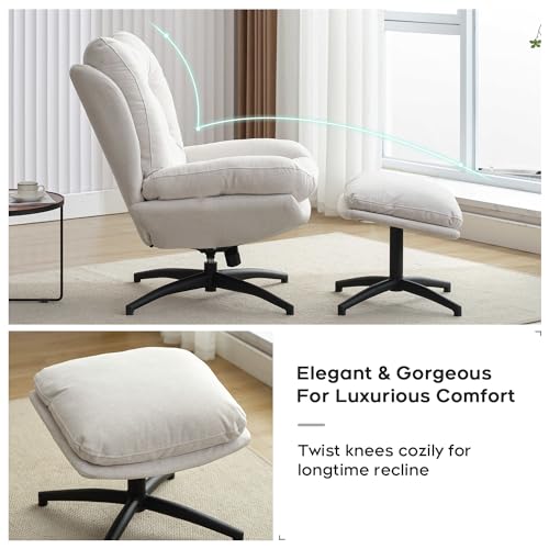 Green Chenille Swivel Accent Chair with Ottoman D863