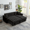 84" Black Velvet Convertible Sleeper Sofa with Storage Chaise Y2708