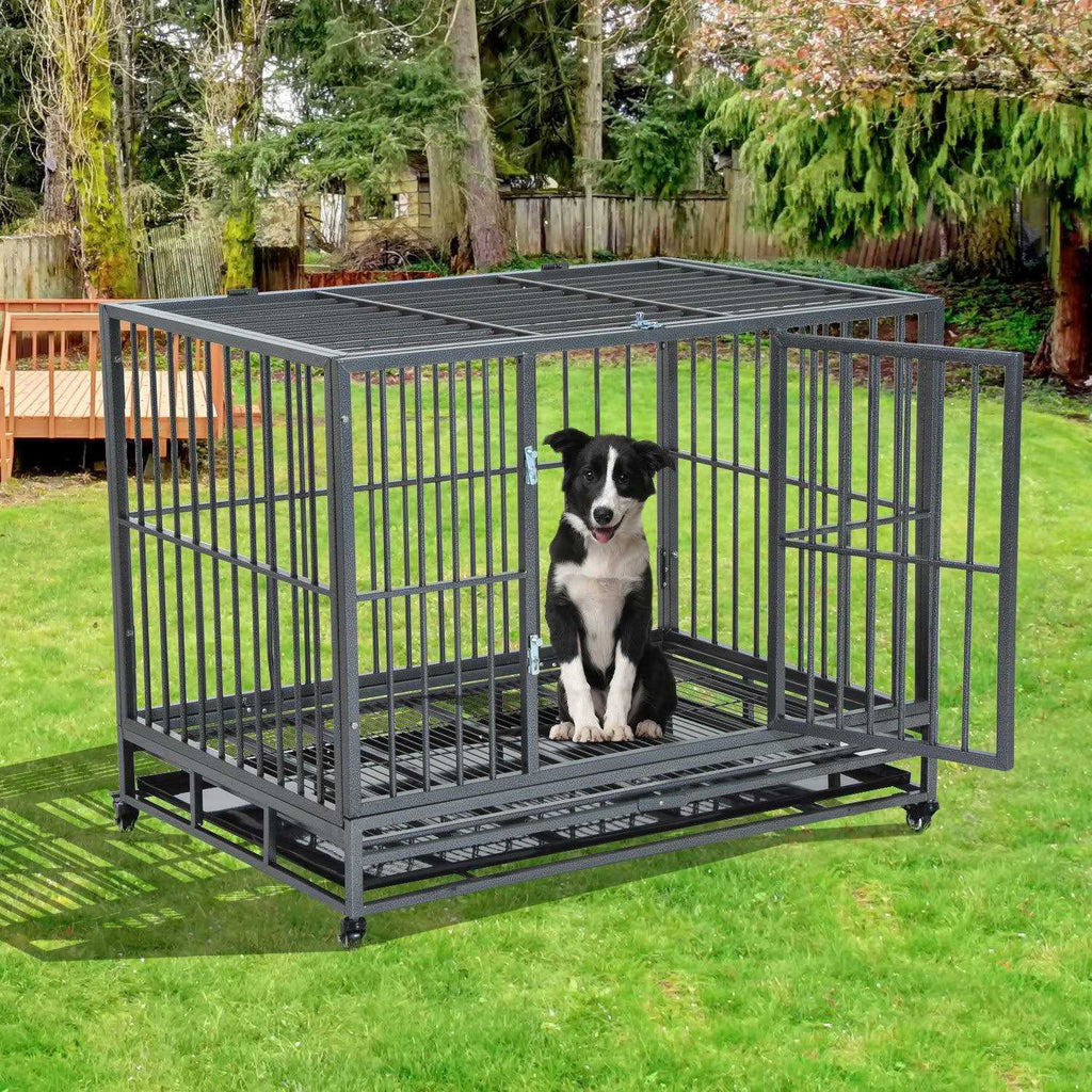 Heavy Duty Dog Crate Metal Cage Kennel with Lockable Wheels H135581