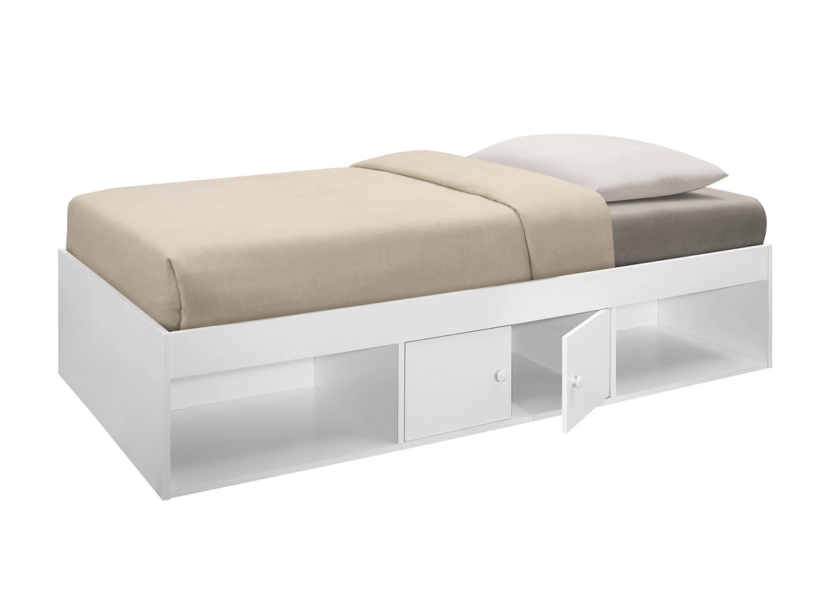 Twin Size White Wood Storage Platform Bed F963