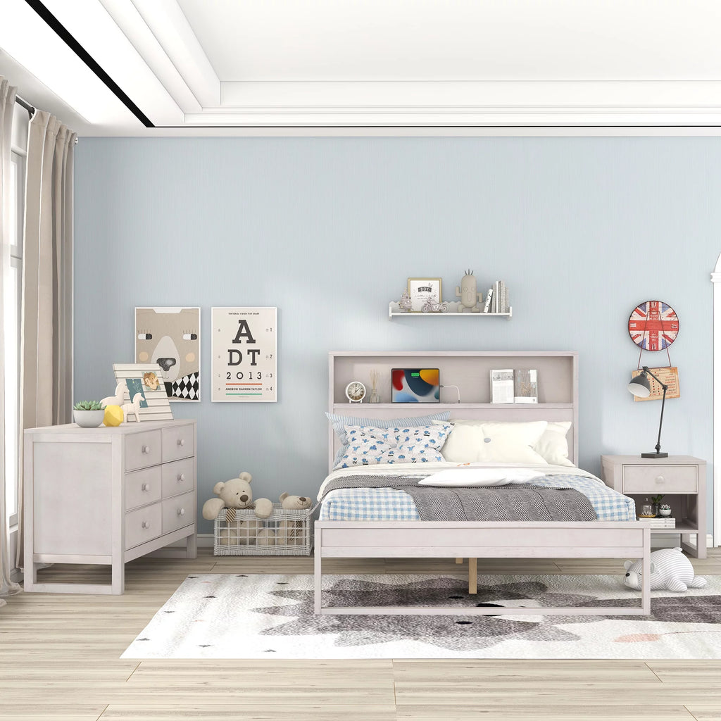 Full Size Platform Bed with Nightstand and Dresser X863