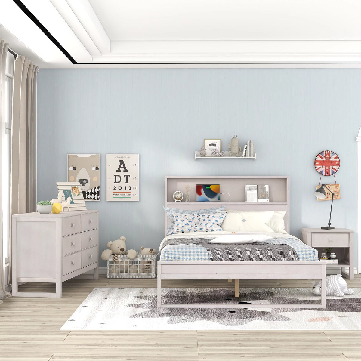 Full Size Platform Bed with Nightstand and Dresser X863