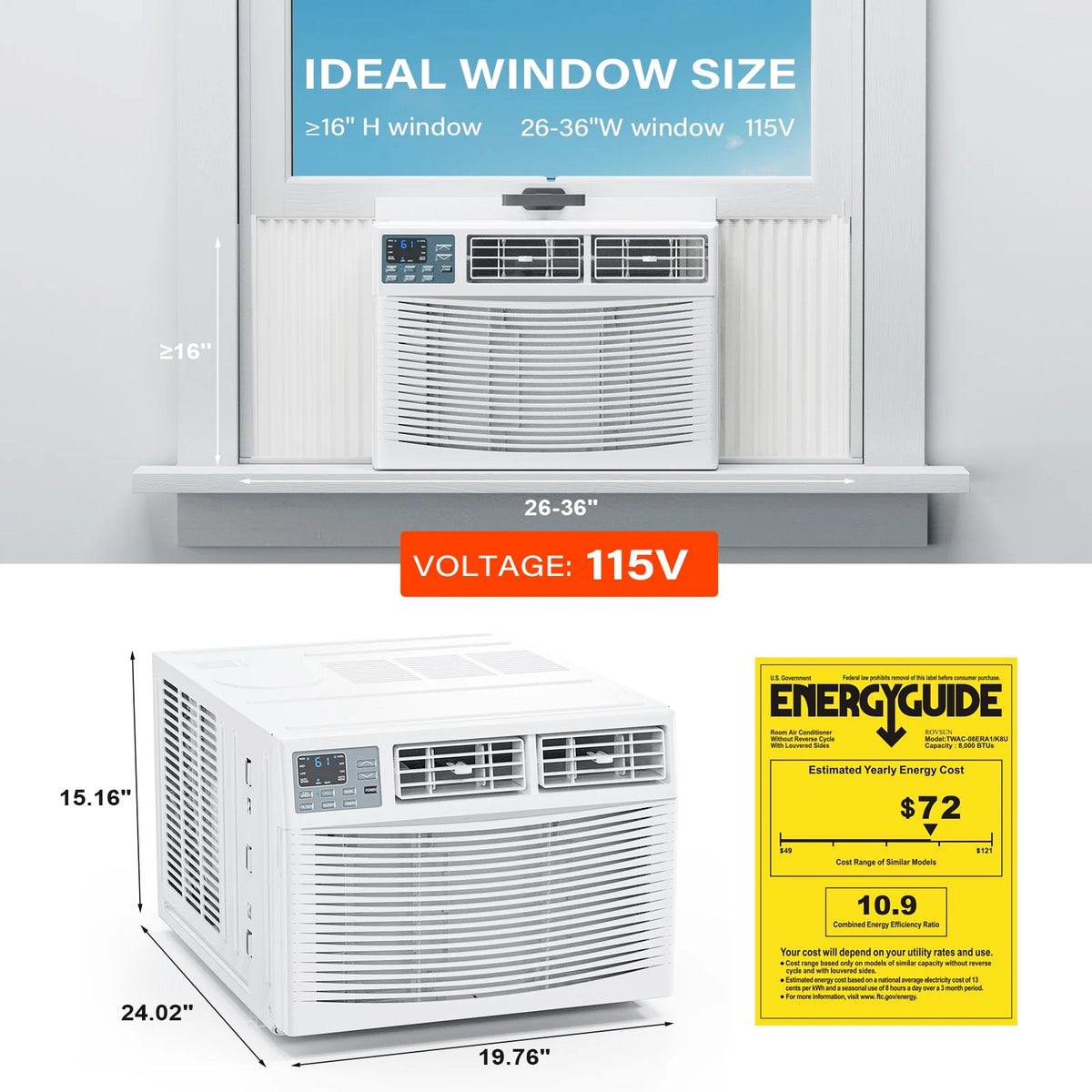 8000 BTU Window Air Conditioner with Heat U832383