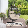 Oversized Black Hanging Swing Egg Chair with Stand and Beige Set B370