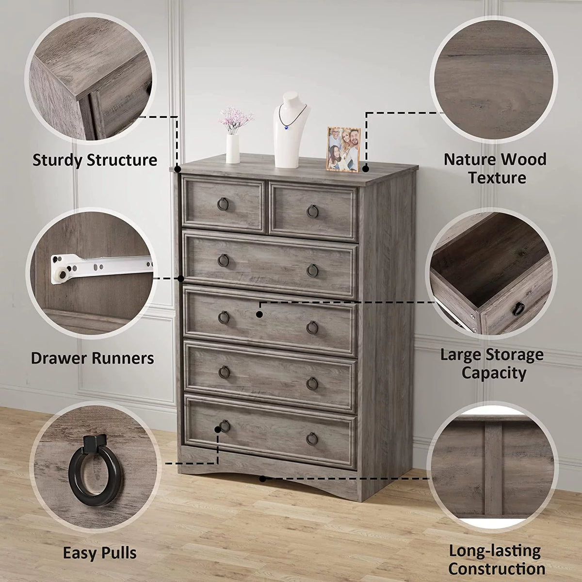 6 Drawer Wood Dresser Y887