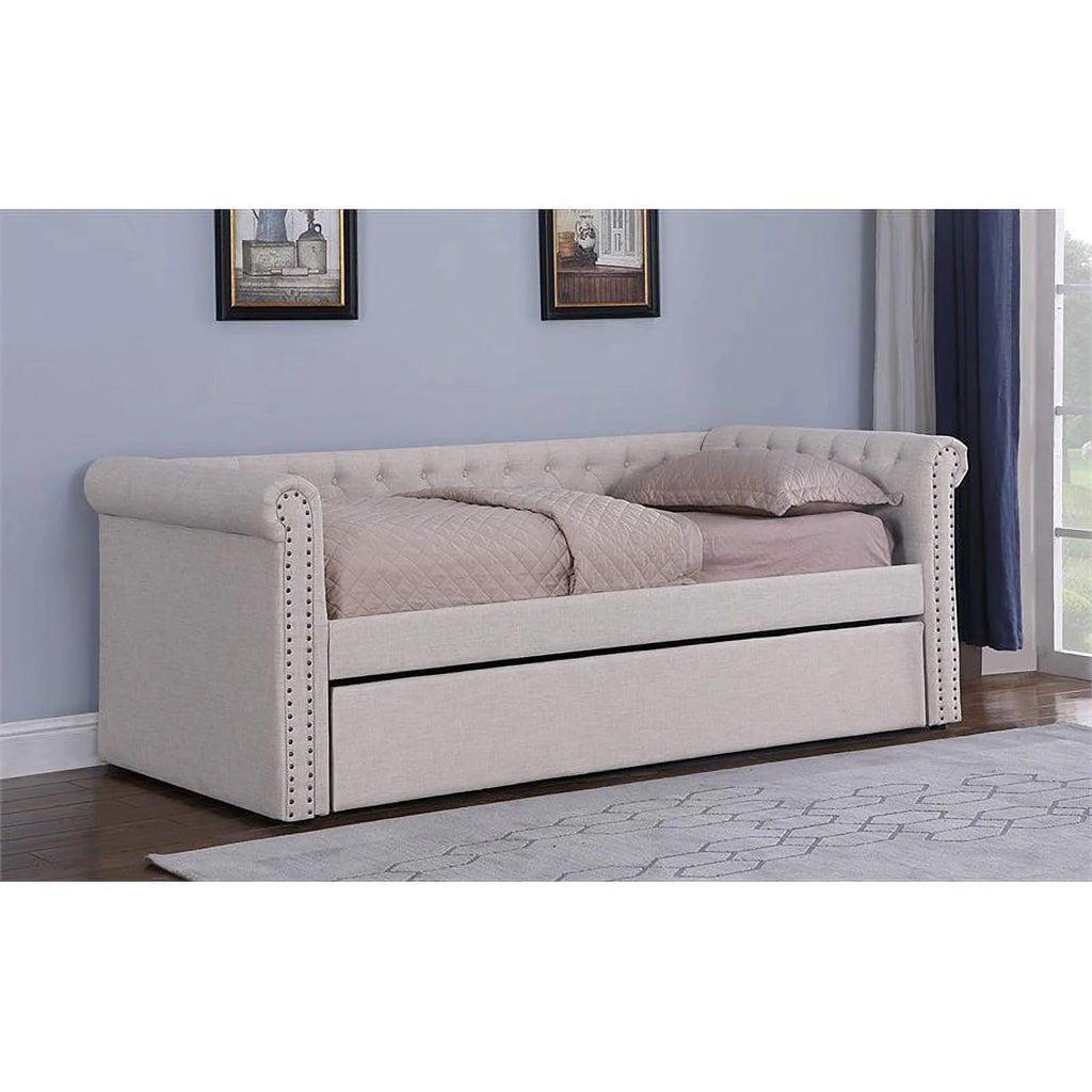 Beige Fabric Tufted Daybed with Trundle E899