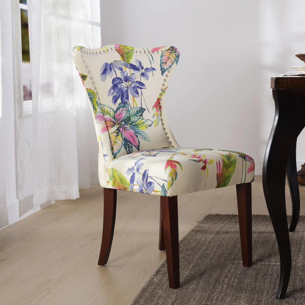 Off White Floral Fabric Accent Chair N45879
