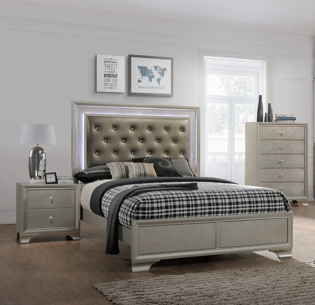 Queen Size Upholstered Panel Bed Chest Nightstand Set H2736
