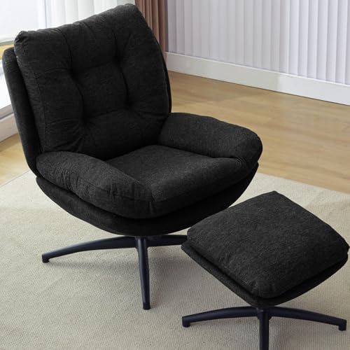 Green Chenille Swivel Accent Chair with Ottoman D863