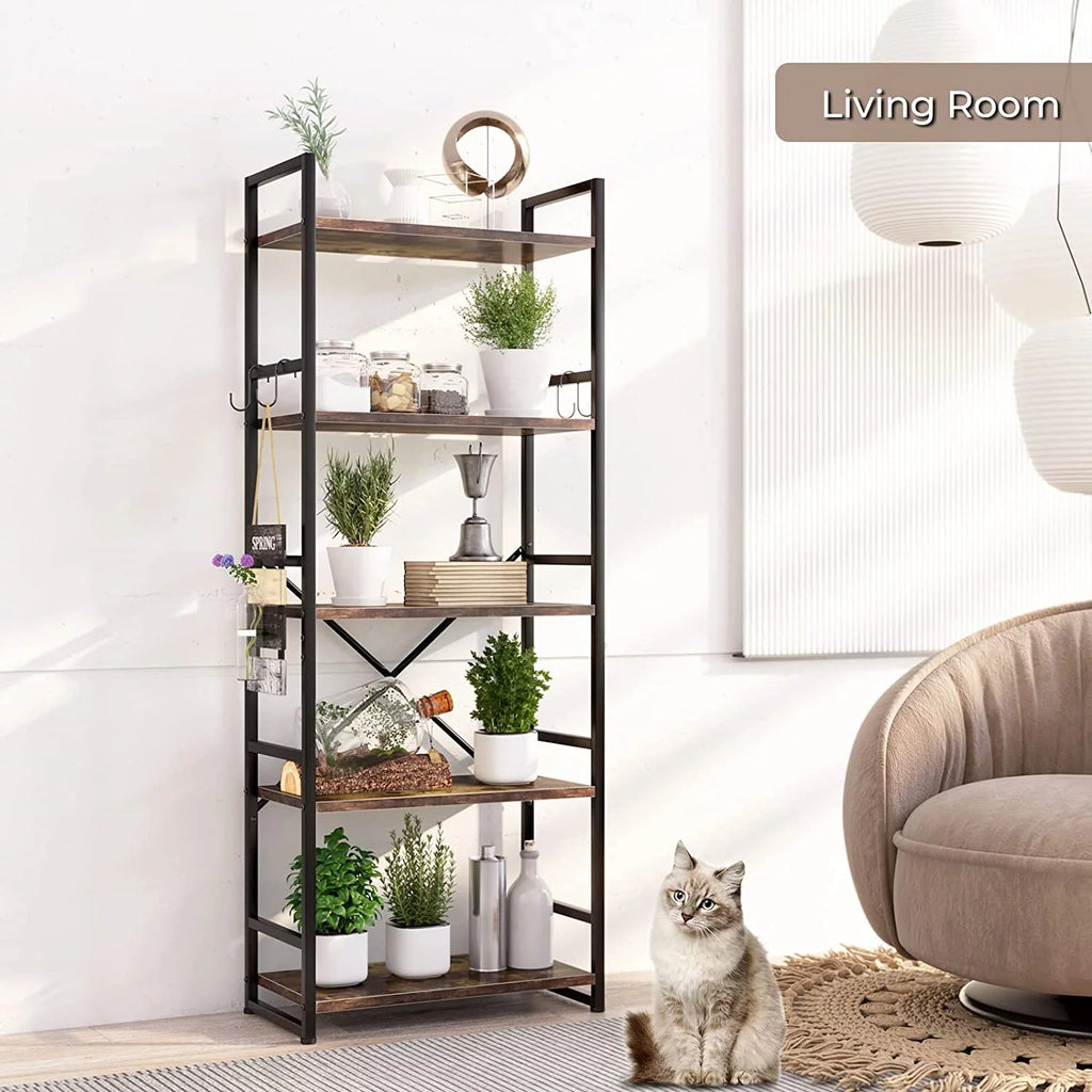 5 Tier Wood Bookcase with 4 Hooks B771605