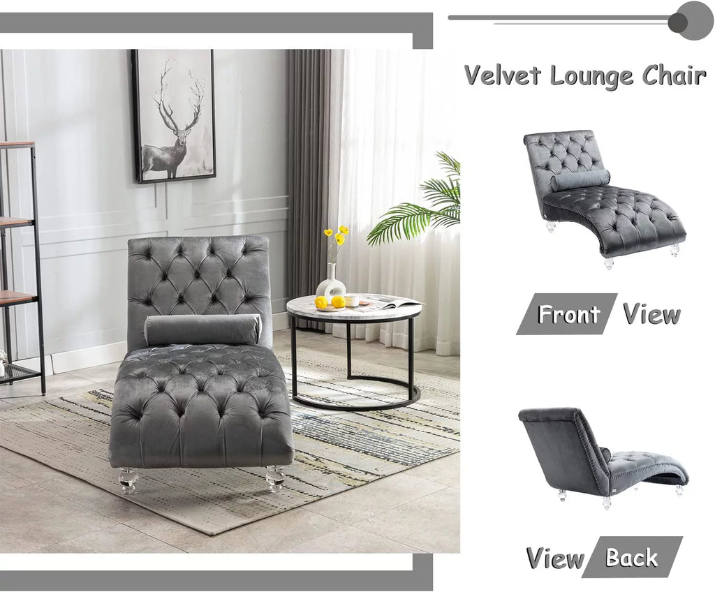 Gray Velvet Upholstered Chaise Lounge L110
