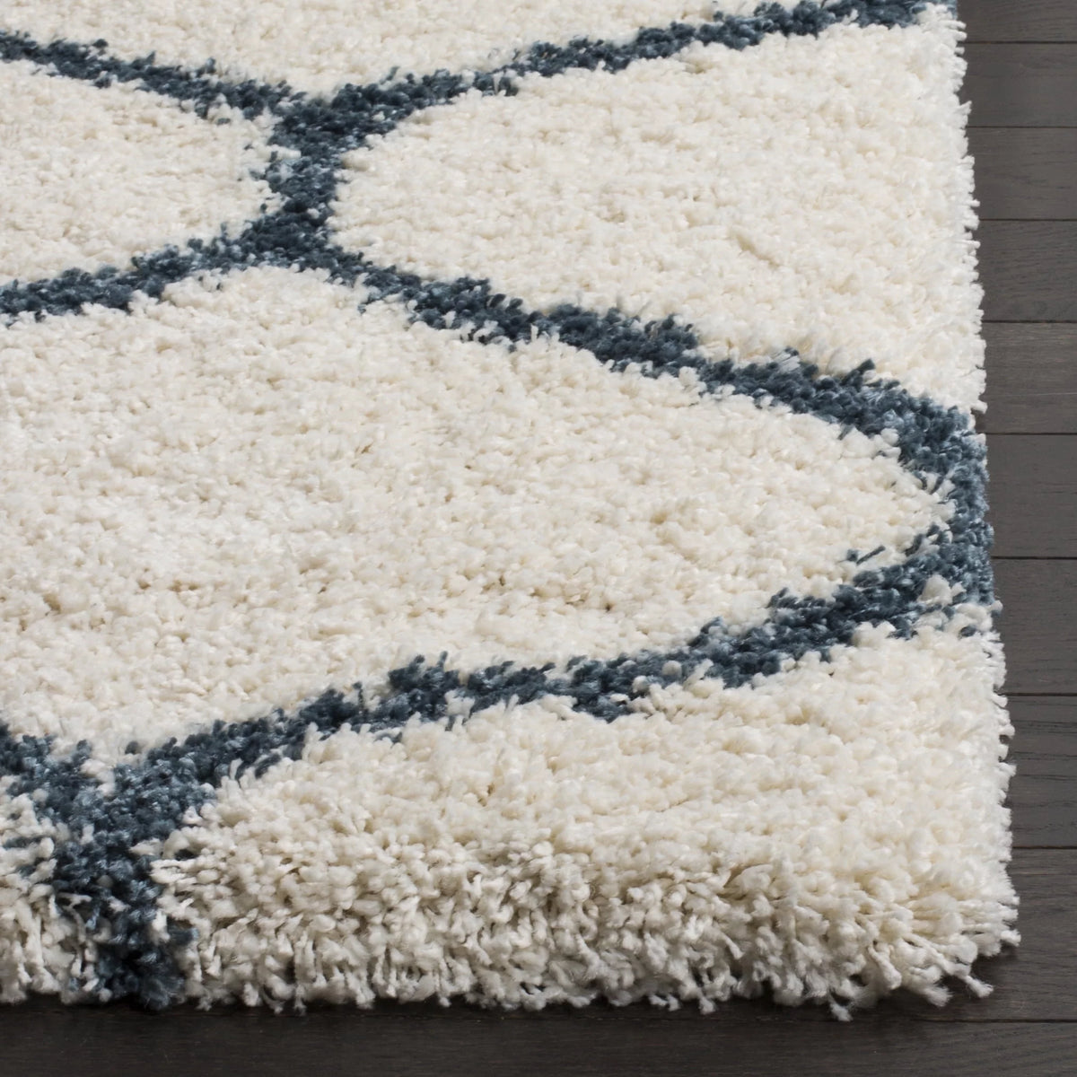 Ivory Slate Blue Geometric Shag Area Rug 7' x 7' Square F26960