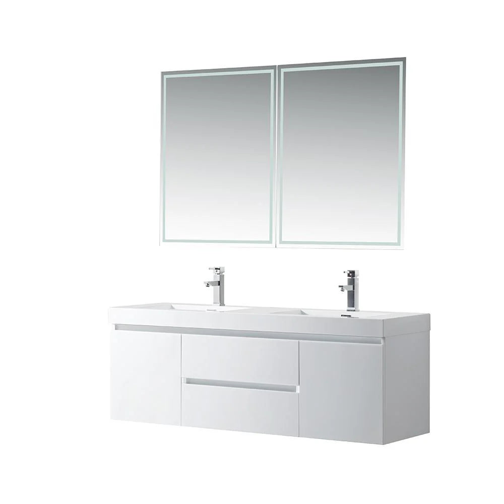 Glossy White 60-inch Wall-hung Double Sink Bathroom Vanity X693371