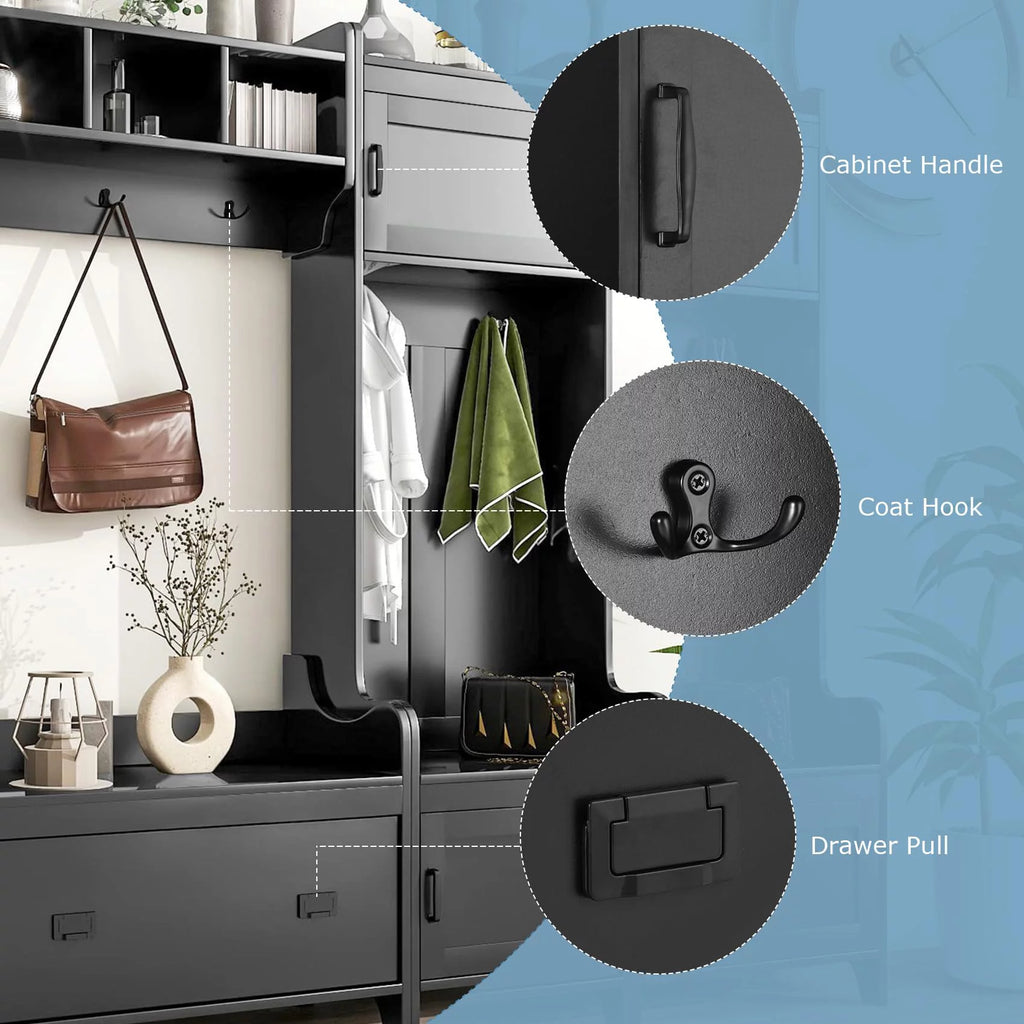 Black Hall Tree with Bench and Shoe Storage W47959
