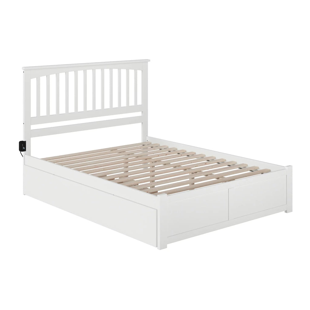 Queen Solid Wood Bed with Twin XL Trundle in White G22545