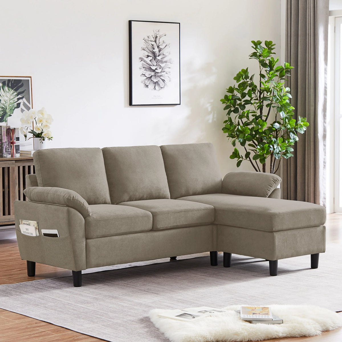 Modern Fabric L-Shaped Sectional Sofa with Chaise K56156
