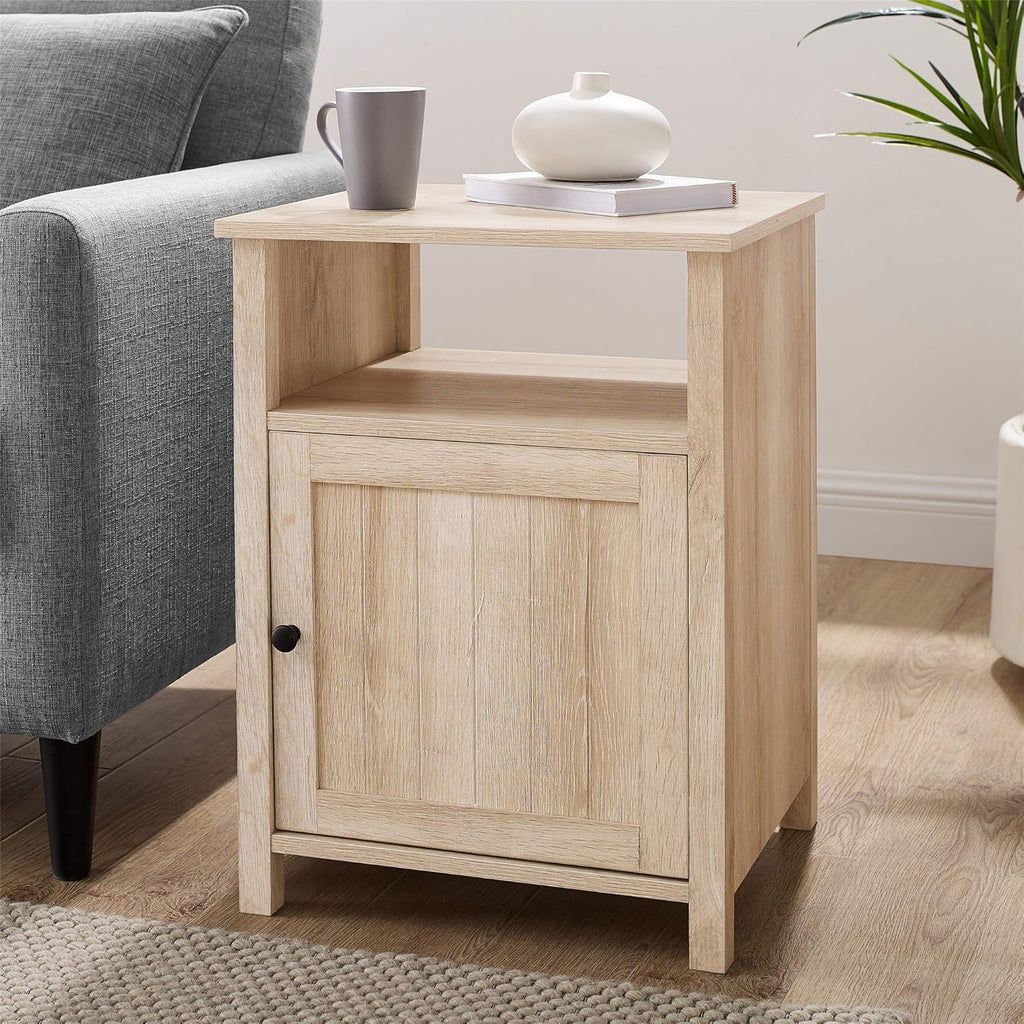 Rustic Oak Wood Side Accent Table with Cabinet Door Q439